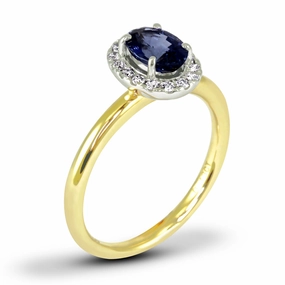 18ct Yellow Gold Oval Sapphire and Diamond Ring