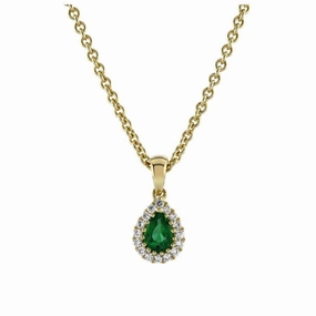 18ct Yellow Gold Pear Cut Emerald & Diamond Cluster Pendant