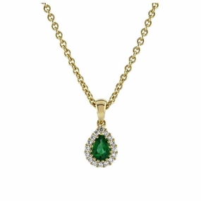 18ct Yellow Gold Pear Cut Emerald & Diamond Cluster Pendant