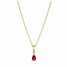 18ct Yellow Gold Pear Cut Ruby & Round Brilliant Cut Diamond Pendant