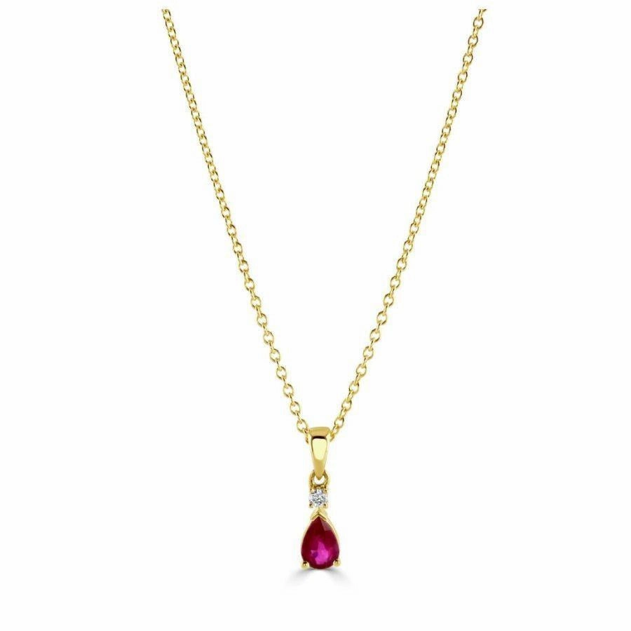 18ct Yellow Gold Pear Cut Ruby & Round Brilliant Cut Diamond Pendant