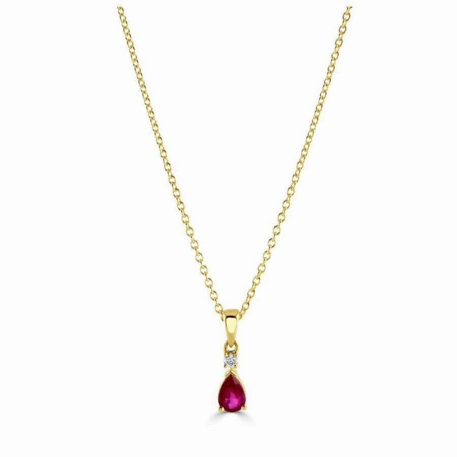 18ct Yellow Gold Pear Cut Ruby & Round Brilliant Cut Diamond Pendant