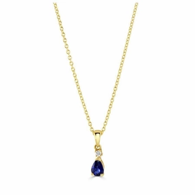 18ct Yellow Gold Pear Cut Sapphire & Round Brilliant Cut Diamond Pendant