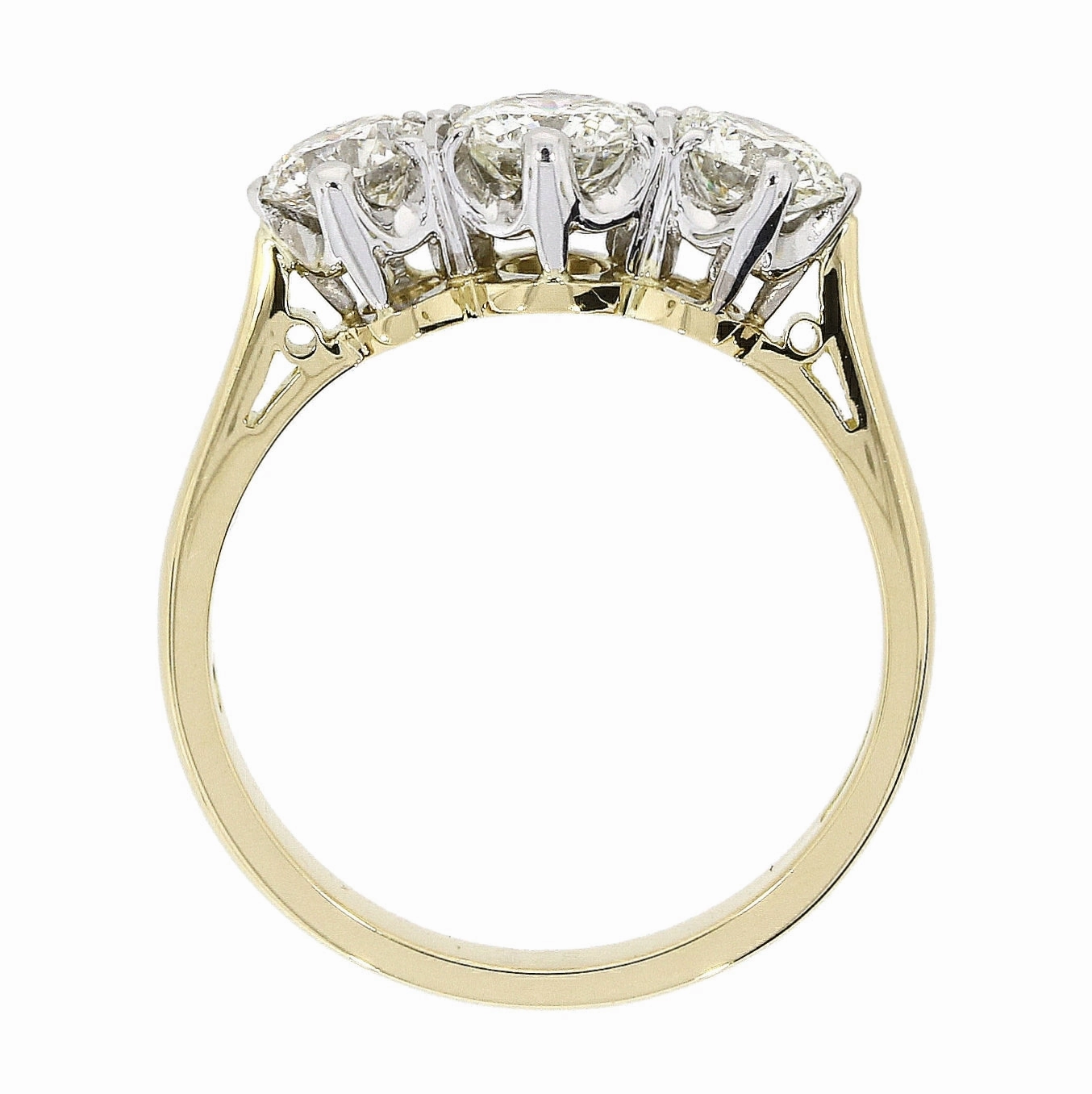 18ct yellow gold round brilliant cut Diamond claw set three-stone ring
