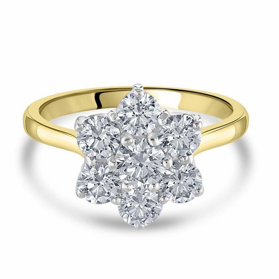 18ct Yellow Gold Round Brilliant Cut Diamond Cluster Ring