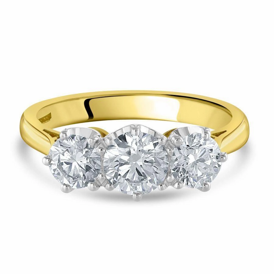 18ct Yellow Gold Round Brilliant Cut Diamond Trilogy Ring