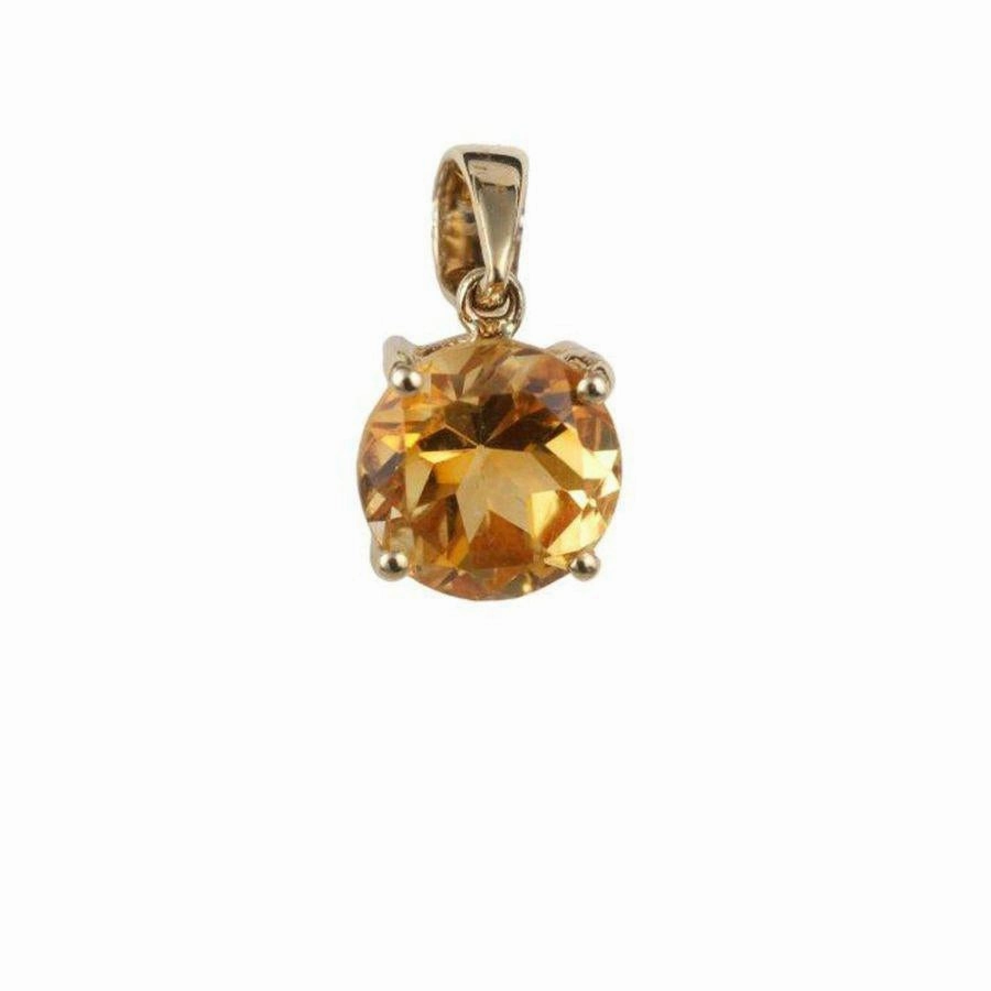 18ct Yellow Gold Round Cut Citrine Claw Set Pendant & Chain