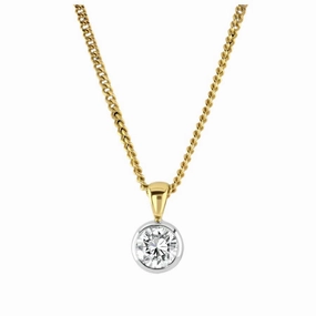 18ct Yellow Gold Rubover Set 0.71ct Round Brilliant Cut Diamond Pendant