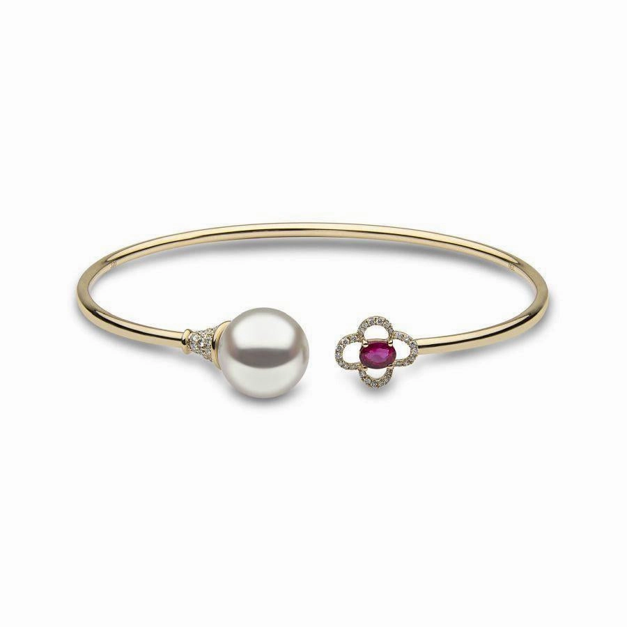 18ct Yellow Gold South Sea Pearl, Ruby & Diamond Set Bangle