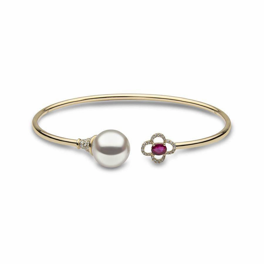 18ct Yellow Gold South Sea Pearl, Ruby & Diamond Set Bangle
