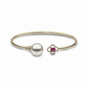 18ct Yellow Gold South Sea Pearl, Ruby & Diamond Set Bangle