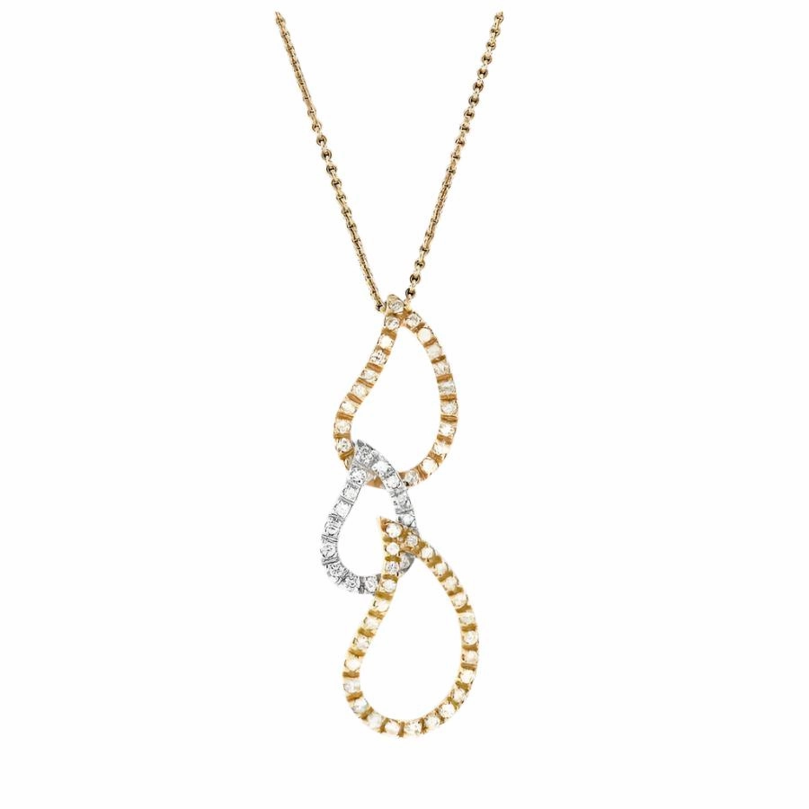 18ct Yellow, White & Rose Gold Triple Teardrop Diamond Set Pendant & Chain