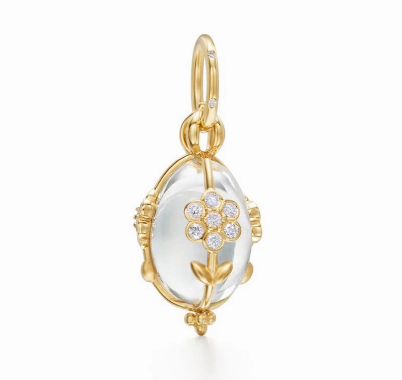 18K Small Diamond Fiori Rock Crystal Amulet