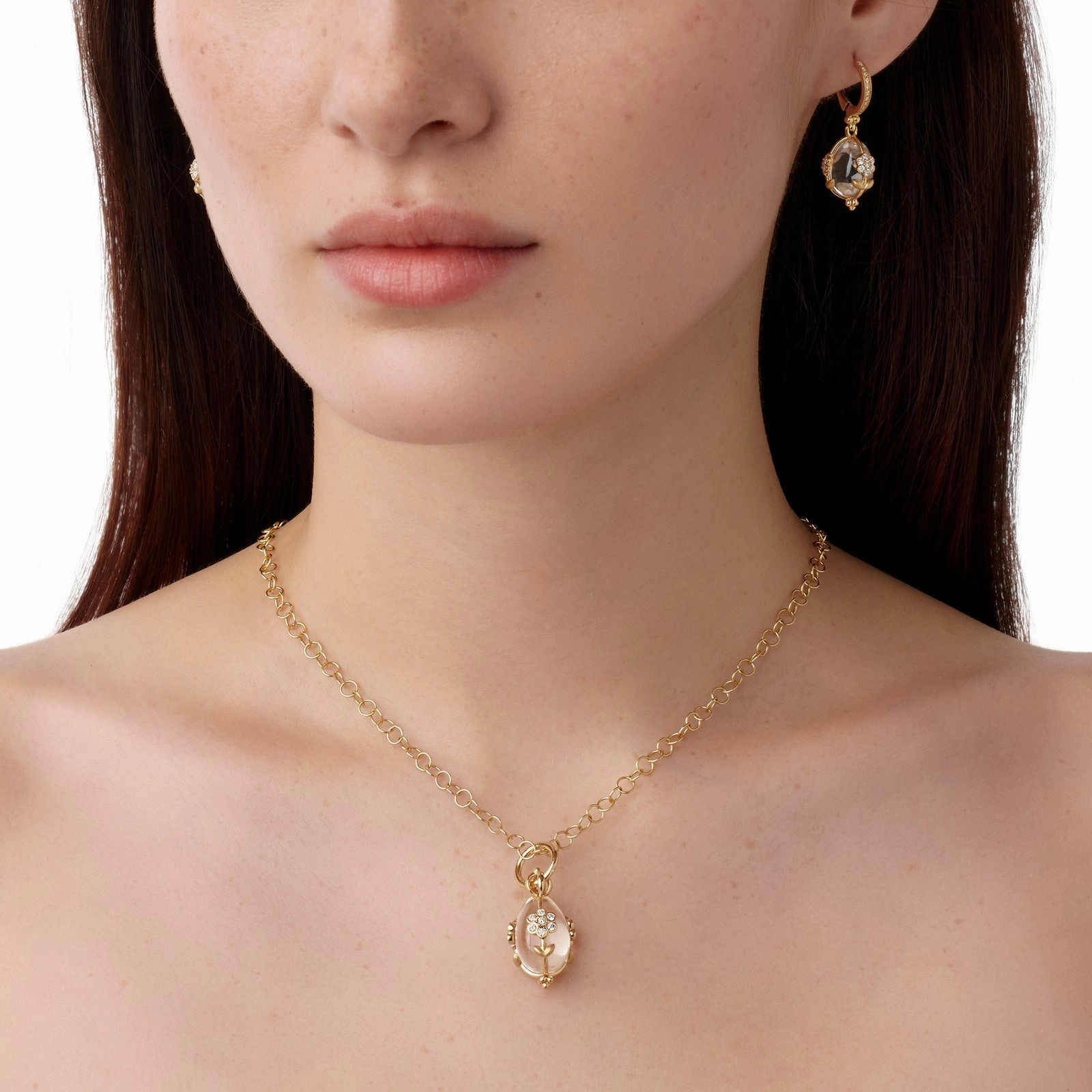 18K Small Diamond Fiori Rock Crystal Amulet