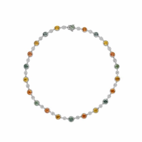 18k White Gold Multi Color Sapphire & Diamond Necklace