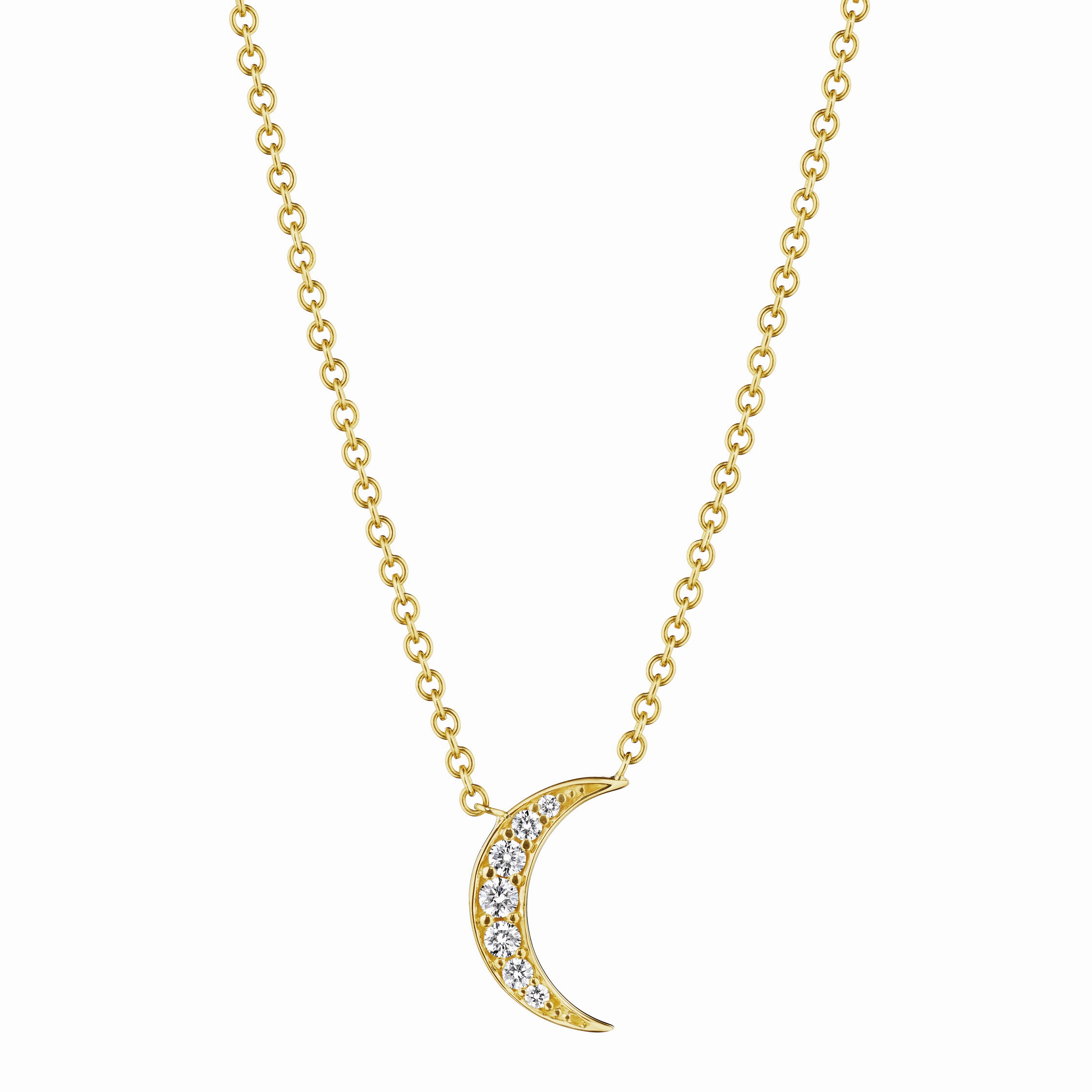 18k Yellow Gold Diamond Moon Necklace