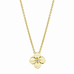 18k Yellow Gold Flower Pendant Brushed Satin
