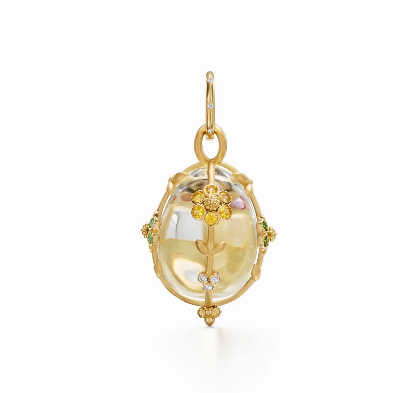 18k Yellow Gold Medium Fiori Rock Crystal Amulet