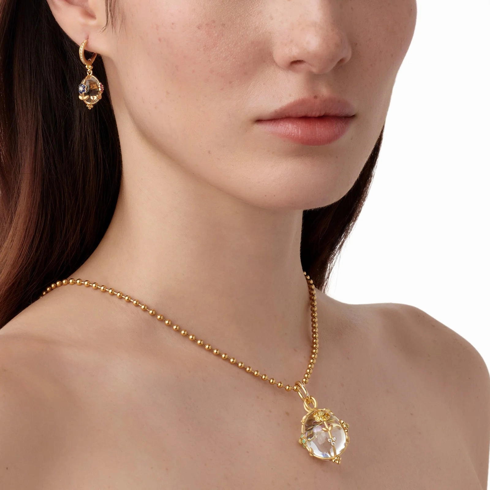 18k Yellow Gold Medium Fiori Rock Crystal Amulet