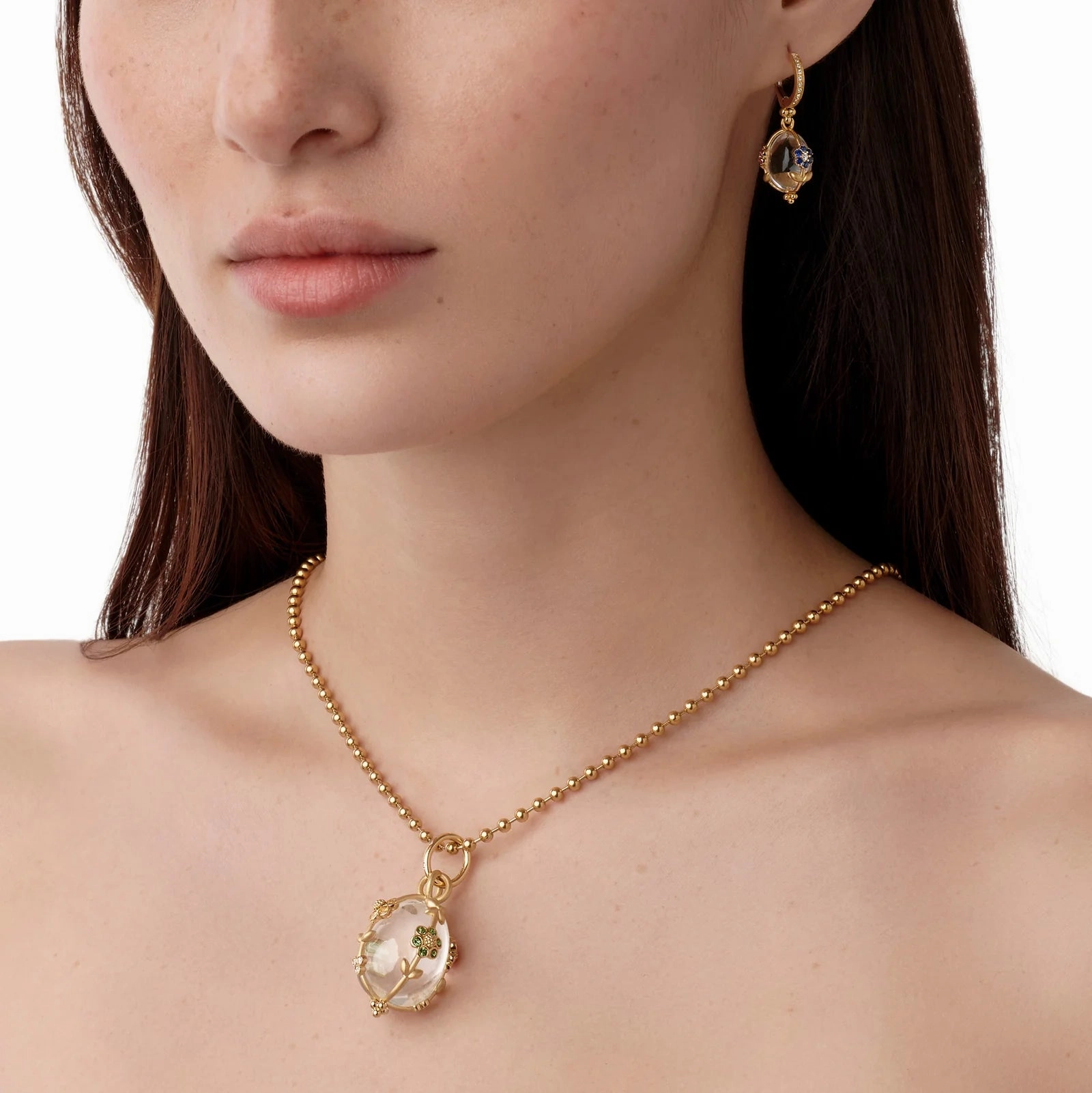 18k Yellow Gold Medium Fiori Rock Crystal Amulet