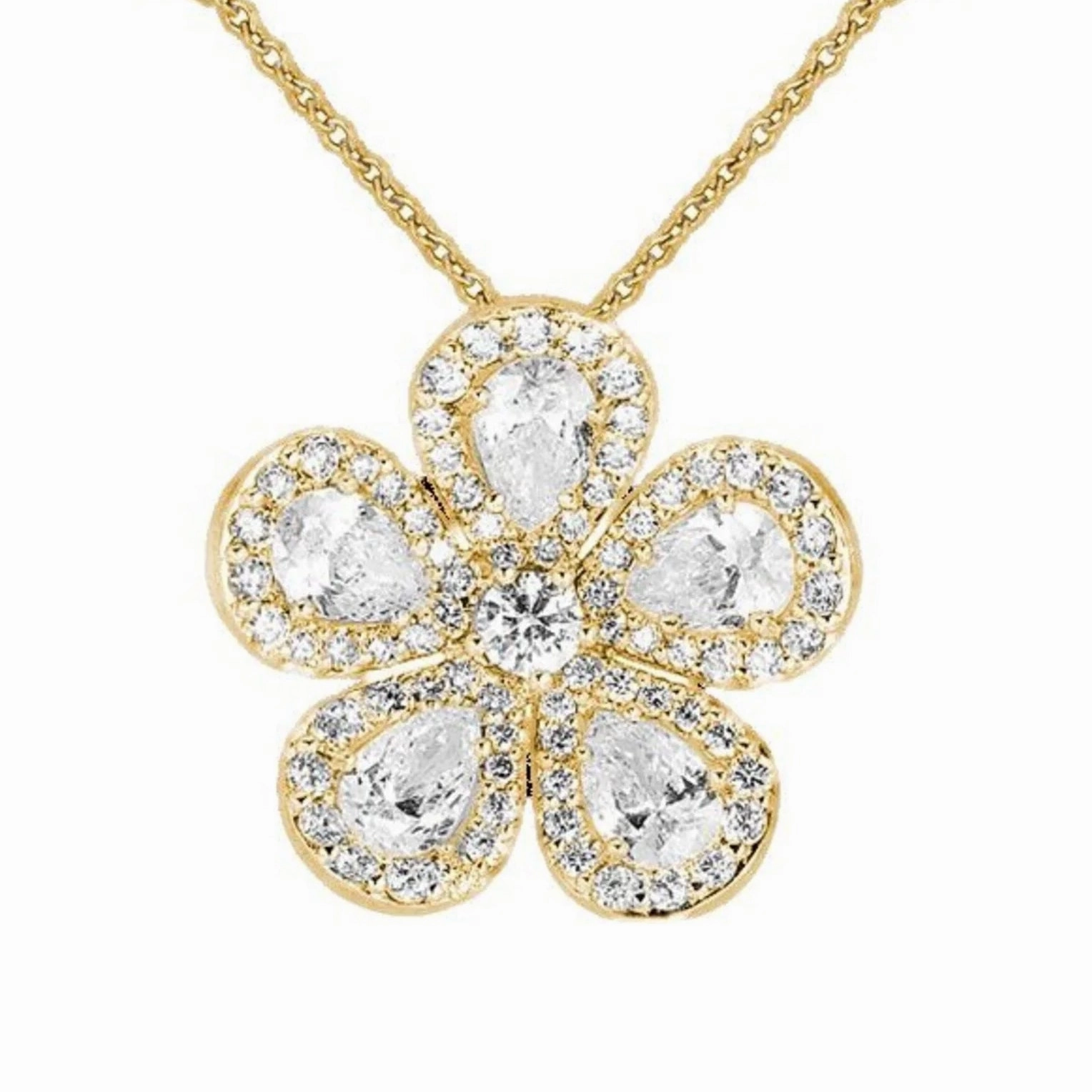 18k Yellow Gold Small Diamond Flower Pendant
