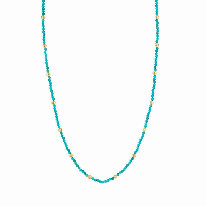 18k Yellow Gold Turquoise Beaded Chain Necklace