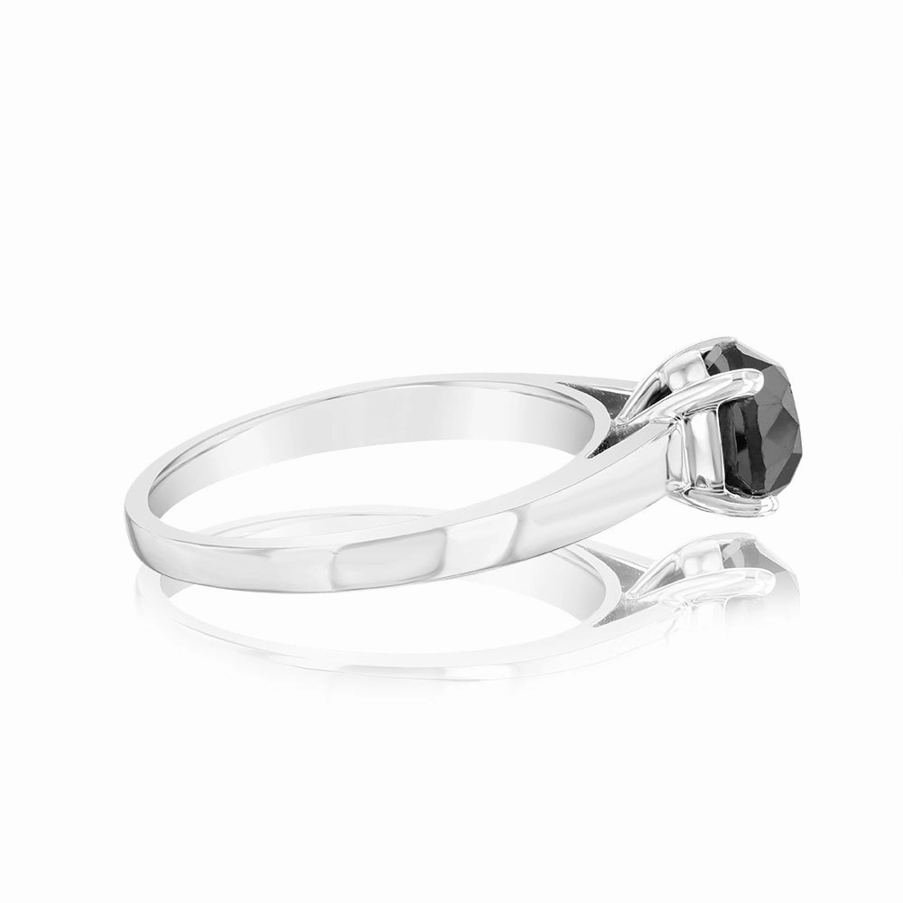 1.45 Carat Black Diamond Solitaire Ring in Sterling Silver