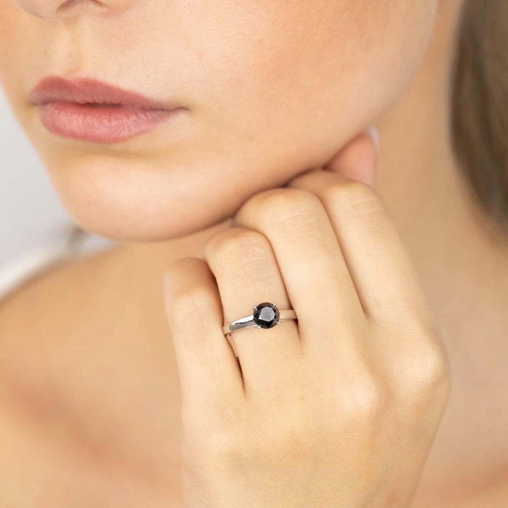 1.45 Carat Black Diamond Solitaire Ring in Sterling Silver
