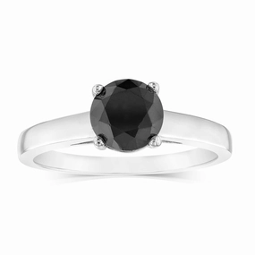 1.45 Carat Black Diamond Solitaire Ring in Sterling Silver