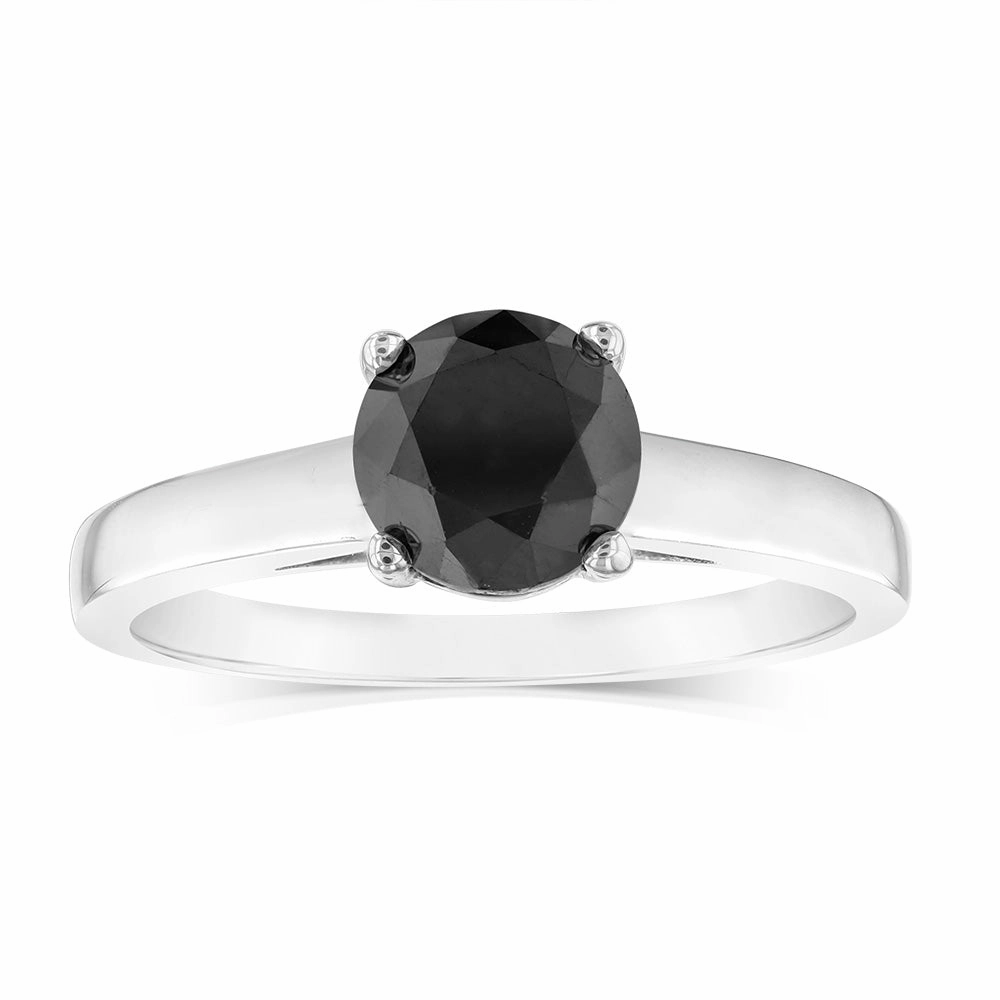 1.45 Carat Black Diamond Solitaire Ring in Sterling Silver