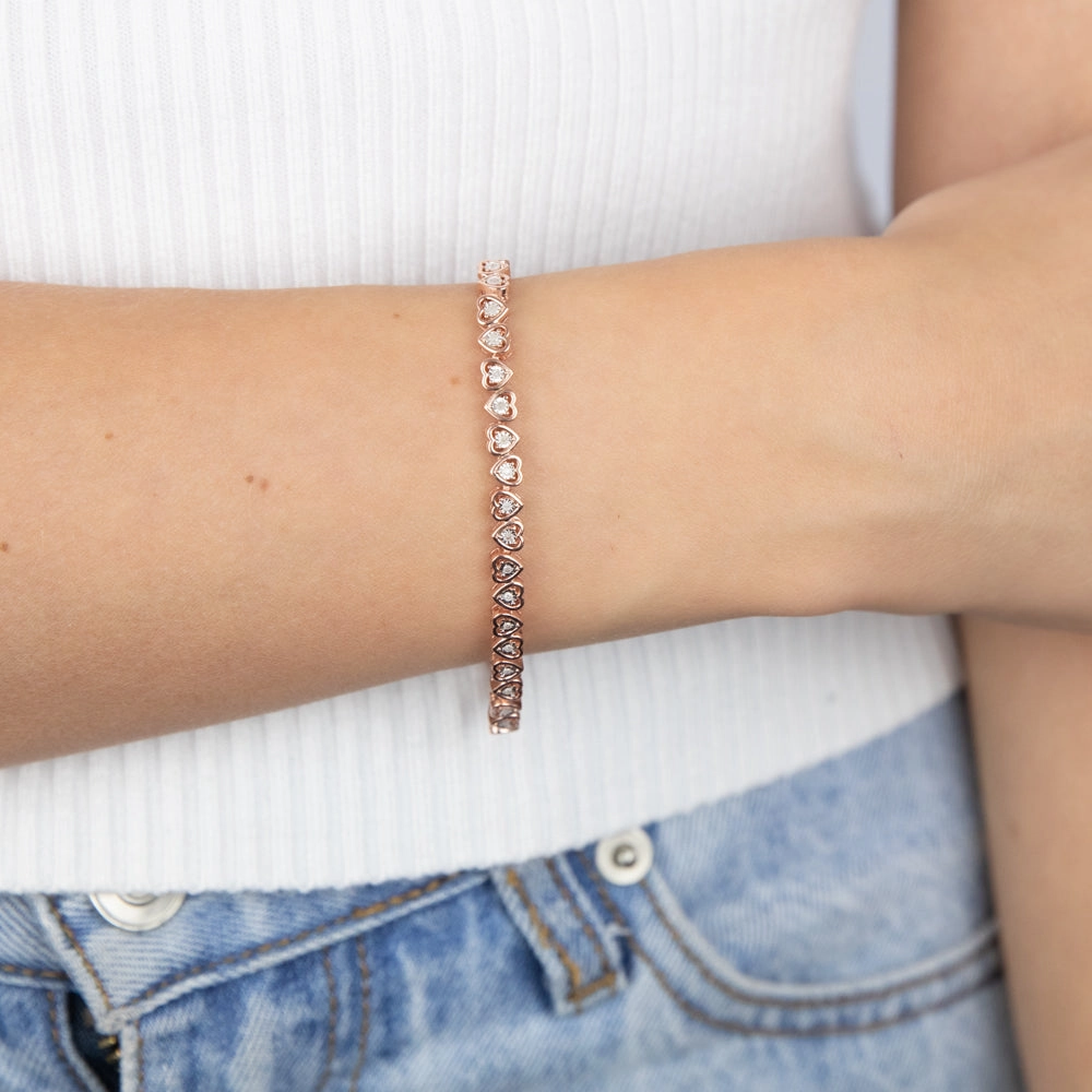 1/5 Carat Diamond Heart 18cm Bracelet in Rose Gold Plated Silver