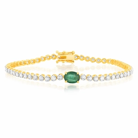 2 Carat Natural Diamonds Bracelet with .70CT Natural Emerald in 9ct Yellow Gold