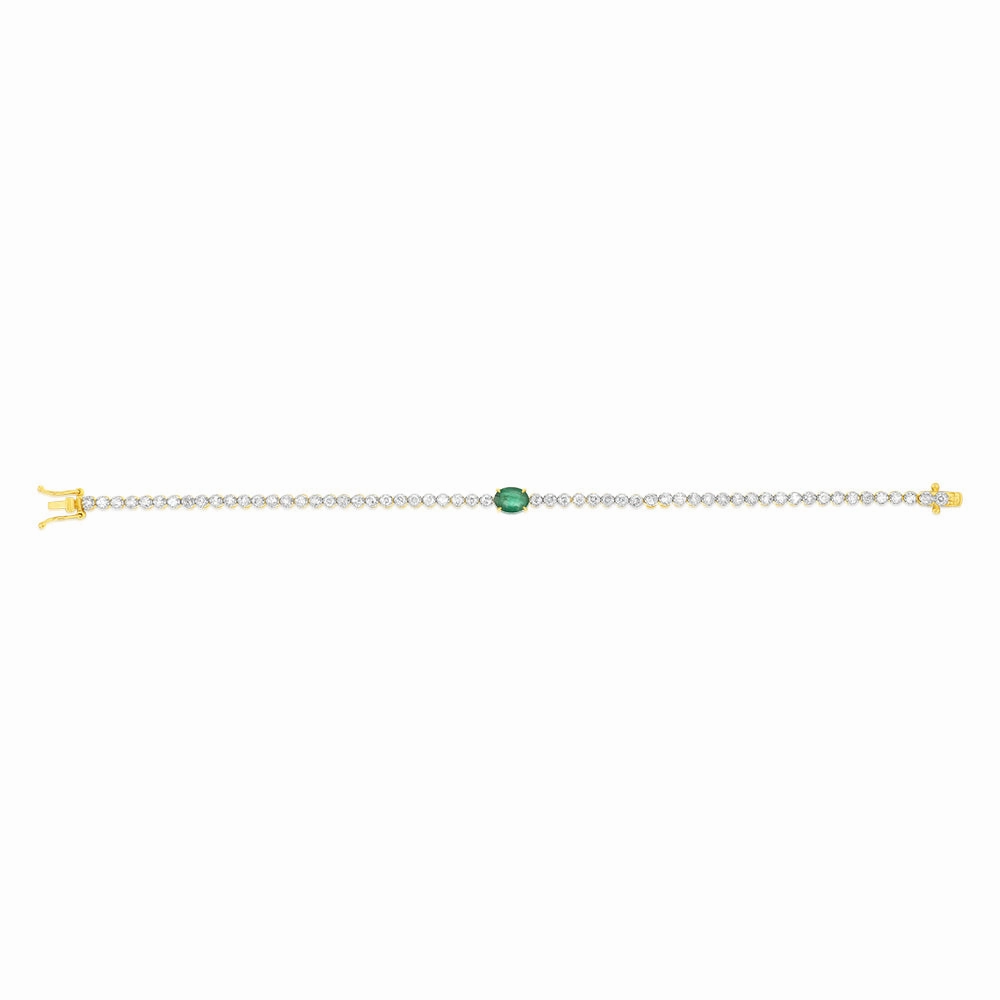 2 Carat Natural Diamonds Bracelet with .70CT Natural Emerald in 9ct Yellow Gold