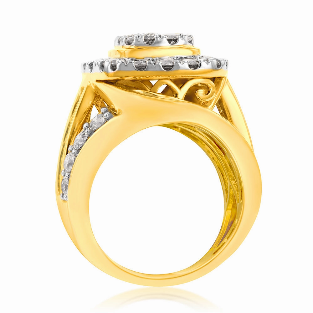 3 Carat Diamond Ring with Brilliant and Tapered Baguette Diamonds in 9ct Yellow Gold