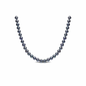 7.0-7.5mm Black Cultured Freshwater Pearl Necklace with 9ct White Gold Clasp
