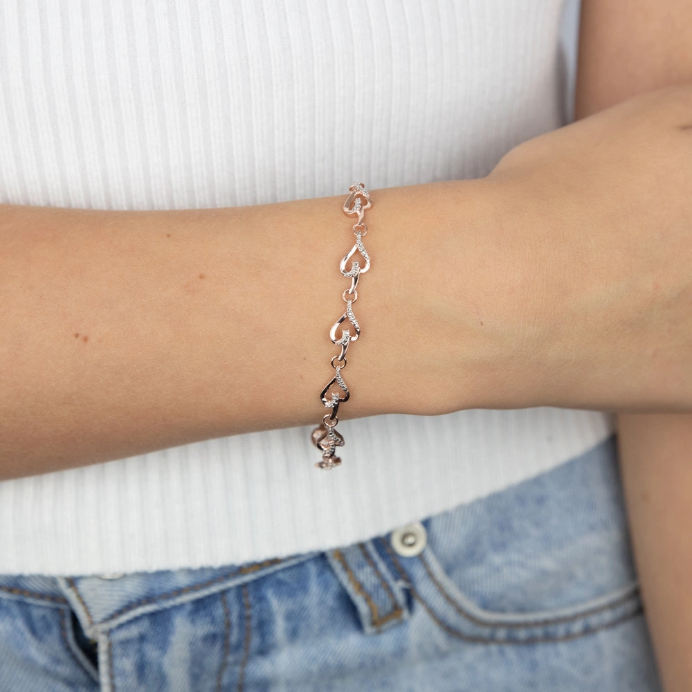 7 Diamonds Heart Bracelet in Rose Gold Plated Silver