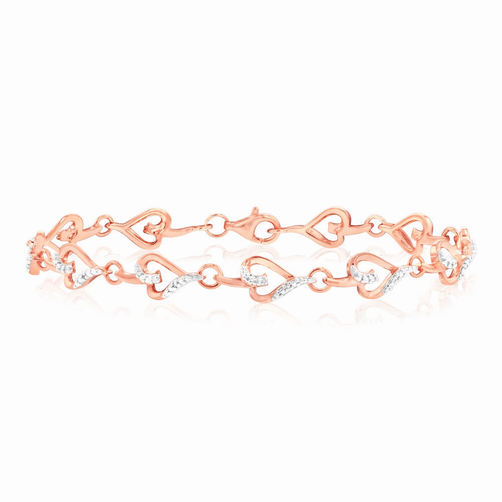 7 Diamonds Heart Bracelet in Rose Gold Plated Silver