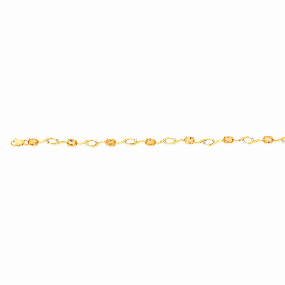 8Carat Citrine & 0.10Ct Diamond in 9ct Yellow Gold Bracelet