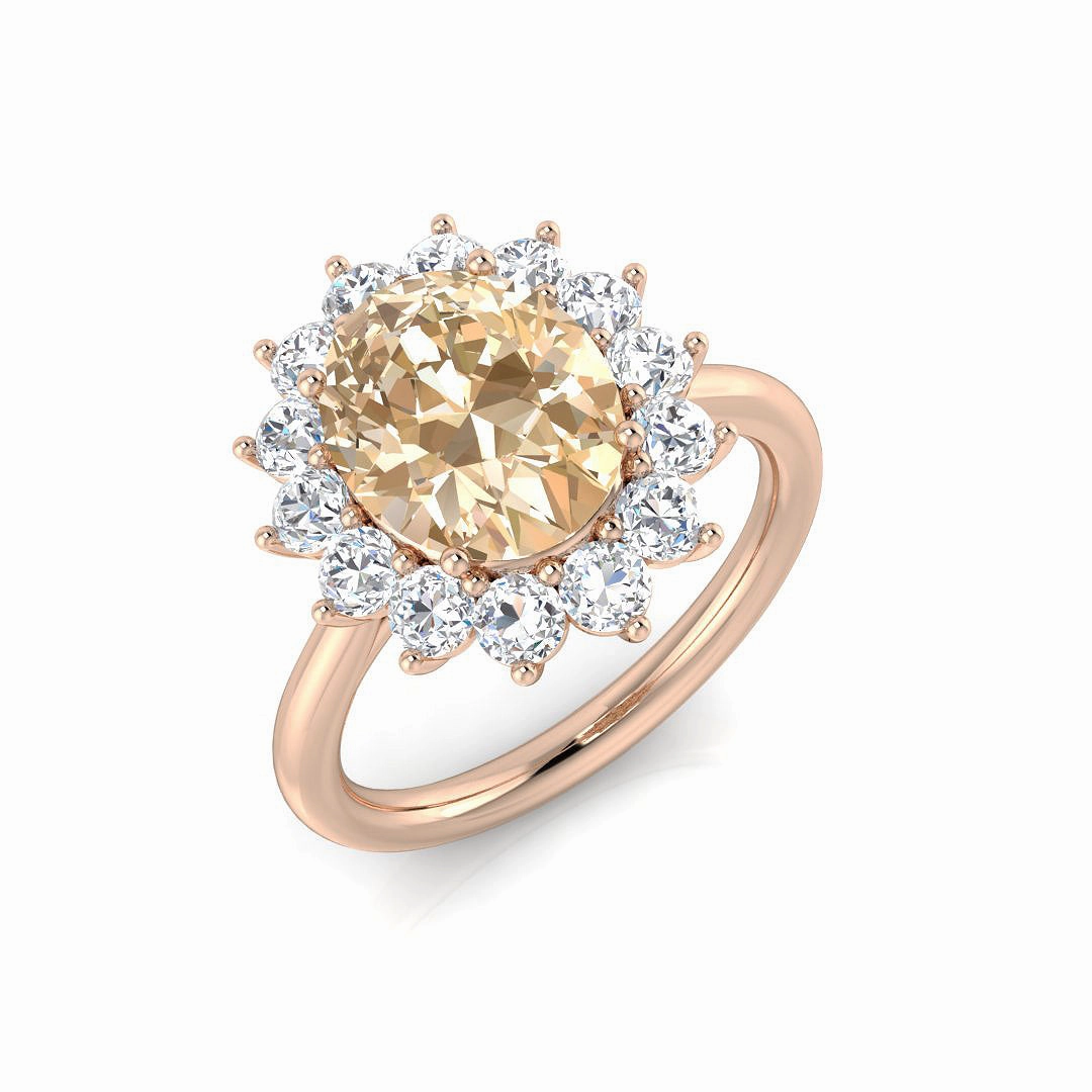 9ct Rose Gold 2.33ct Morganite And 0.79ct Round Brilliant Cut Diamond Cluster Ring