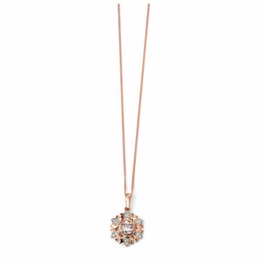 9ct Rose Gold Morganite and Diamond Flower Pendant