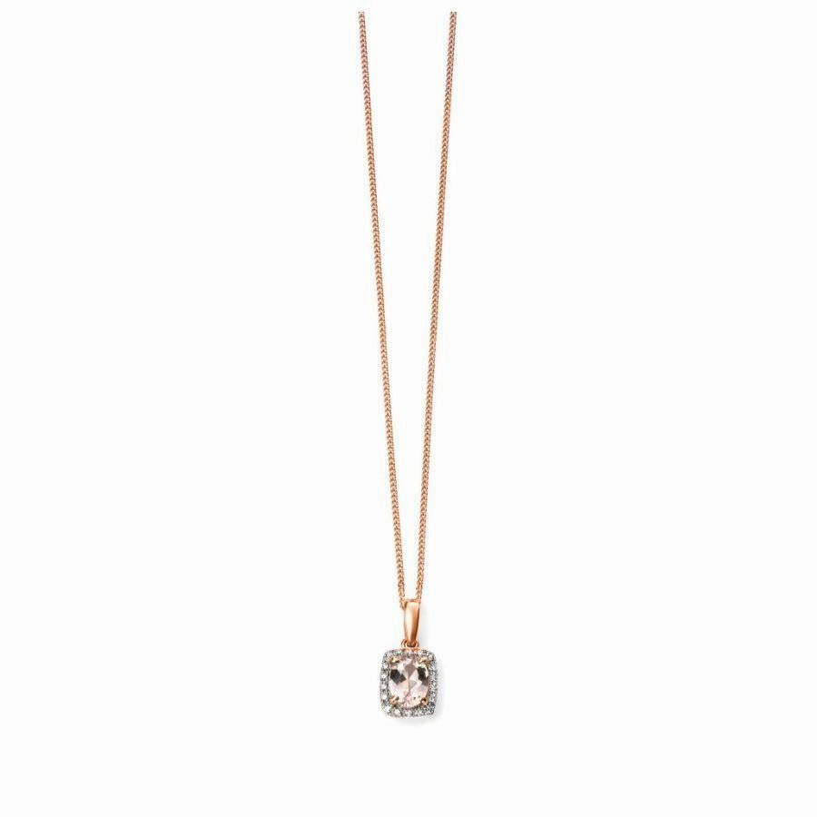 9ct Rose Gold Pink Morganite & Diamond Halo Cluster Pendant