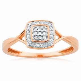 9ct Rose Gold Ring With 17 Brilliant Cut Diamonds