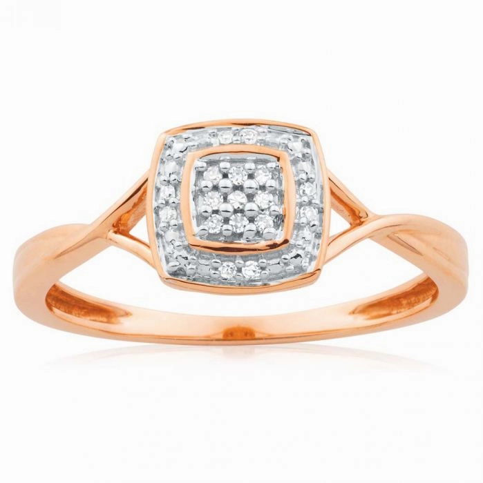 9ct Rose Gold Ring With 17 Brilliant Cut Diamonds