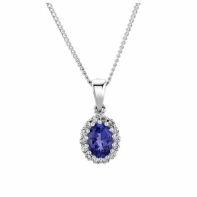 9ct Tanzanite and Diamond Oval Cluster Pendant