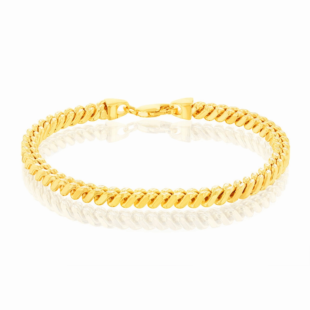 9ct Two Tone Gold Silverfilled Diamond Cut Square Snake 21cm Bracelet