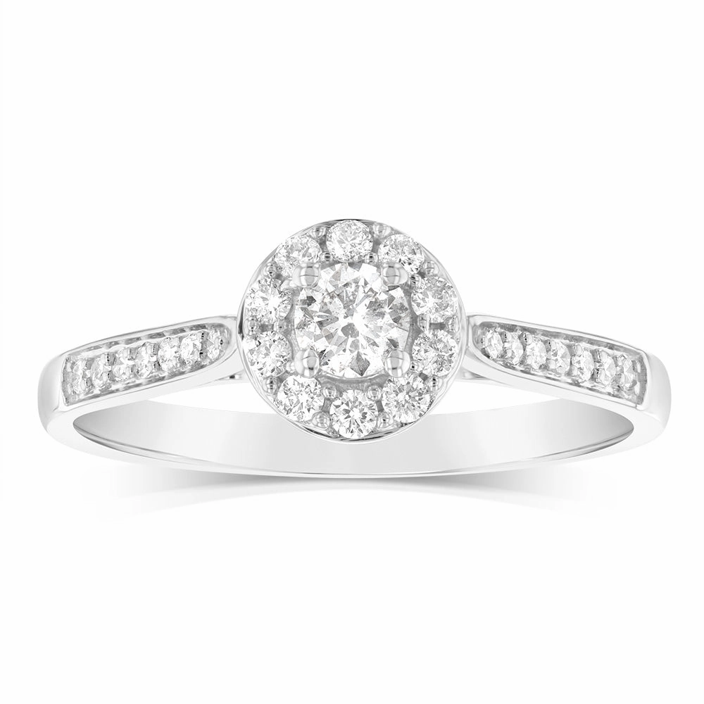 9ct White Gold 0.30 Carat Diamond Halo Solitaire Ring