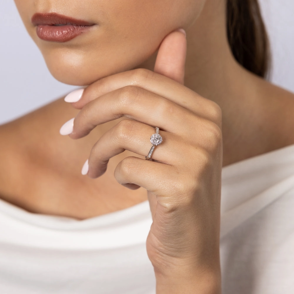 9ct White Gold 0.30 Carat Diamond Halo Solitaire Ring