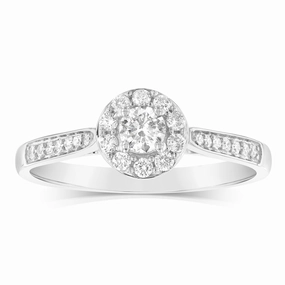 9ct White Gold 0.30 Carat Diamond Halo Solitaire Ring