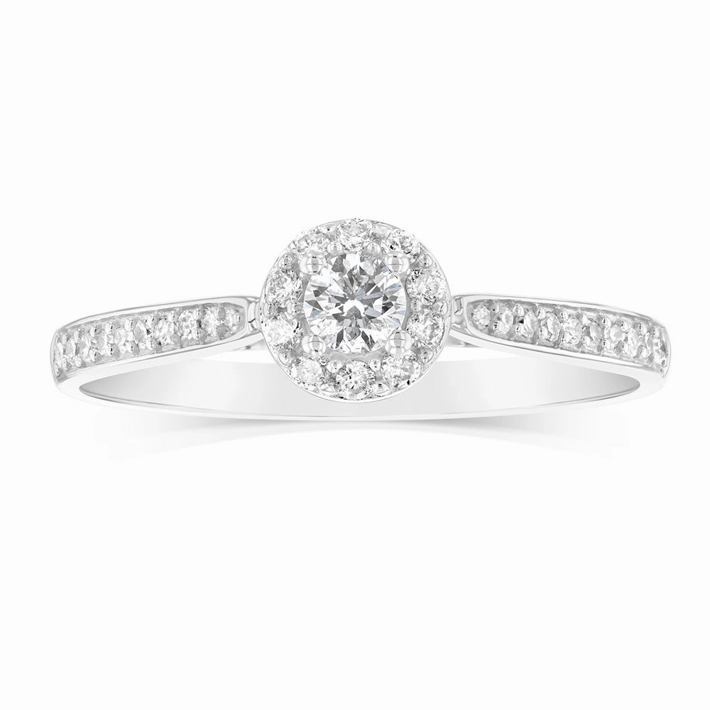 9ct White Gold 1/4 Carat Diamond Halo Solitaire Ring