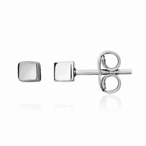 9ct White Gold 3mm Polished Cube Stud Earrings